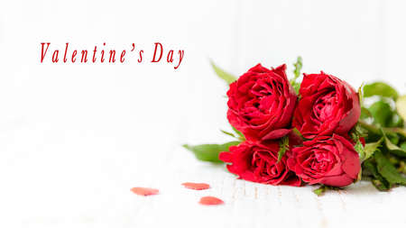 Valentine day.  Red Rose with heart on white background.  Lover heart romantic in valentine day.  Holiday Concept.  copy space for bannerの写真素材