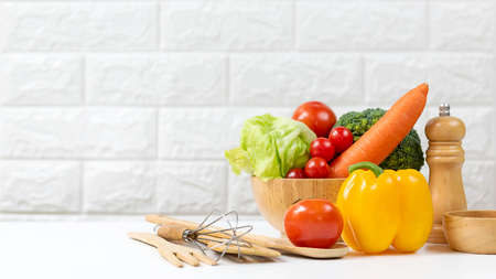 Healthy care for body slim.  Diet and healthy fresh salad and vegetable for detox body slim fit for health lifestyle , white background. Weight Loss and Diet Concept, copy spaceの写真素材