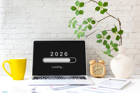 Waiting for new year. Loading year 2025 to 2026 for start new business and new life. Nature background in garden.の写真素材