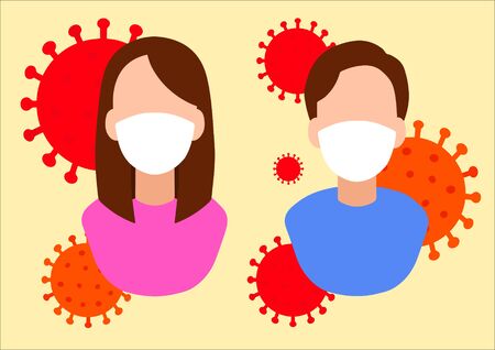 Prevention of viral diseases. Girl and man in antibacterial masks. Infectious coronavirusのイラスト素材