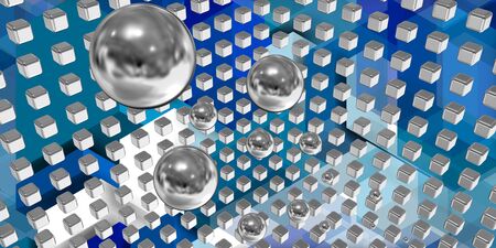 Image With combining cubes floating spheres.の写真素材