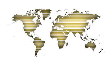 Orange world map with stripes over white backgroundの写真素材