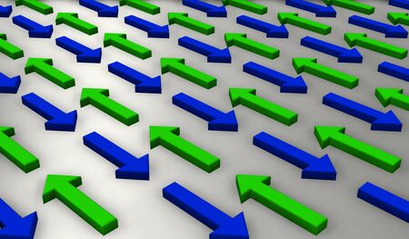 green arrows to the right direction and its blue oppositeの写真素材