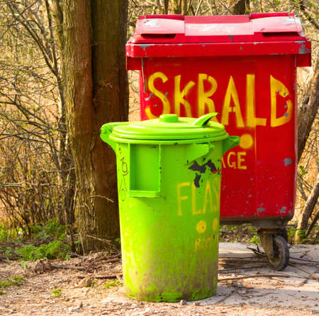 Urban environment - plastic rubbish bins in a recycling centre in Denmarkの写真素材