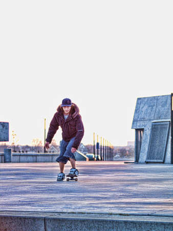 Modern day skateboarder lining up for a jump - Enhanced Digitallyの写真素材