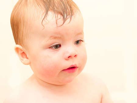 Portrait of a baby boy with room to  copyの写真素材