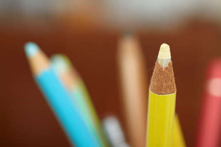 Education - sharpened colourful pencil with copyspaceの写真素材