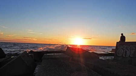 Sunset on Baltic Sea coast. Late summer evening 2016の写真素材