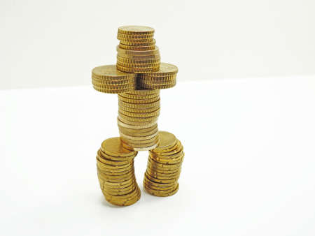 Pile of euro coins isolated on white backgroundの写真素材