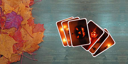 Halloween pumpkin head jack lantern with scary evil faces spooky holidayの写真素材