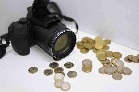 Making photos abstraction. Camera isolated on white background.の写真素材