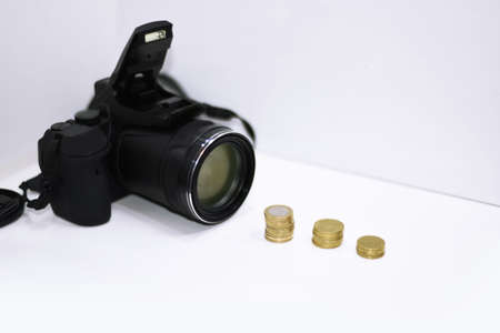 Making photos abstraction. Camera isolated on white background.の写真素材