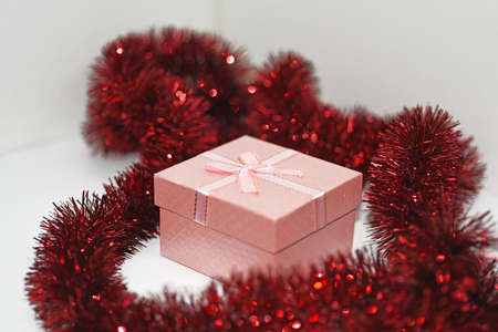 White presents with red ribbons, isolated on white background.の写真素材