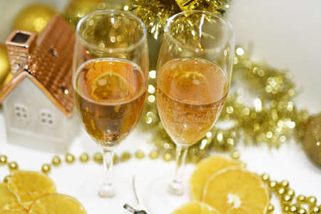 Golden Christmas decoration. Isolated on white background.の写真素材