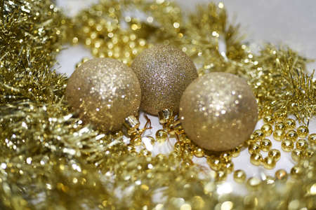 Golden Christmas decoration. Isolated on white background.の写真素材