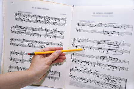 Abstract view of music. Book with notes.の写真素材