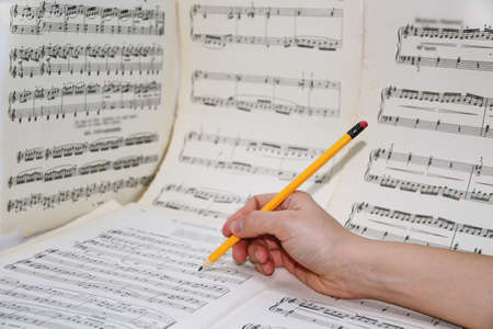 Abstract view of music. Book with notes.の写真素材