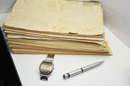 Old books with pen. Isolated documentsの写真素材