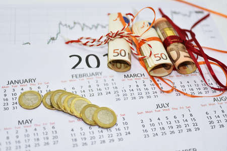 Abstract composition of making year plans. Mans arm with 2017 calendar.の写真素材