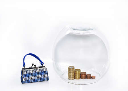 Glass aquarium. Money abstraction Isolated on white background.の写真素材