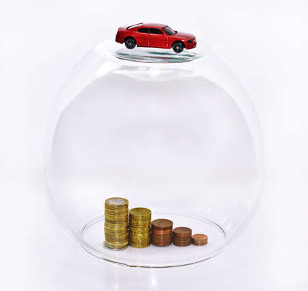Glass aquarium. Car buying abstraction. Isolated on white background.の写真素材