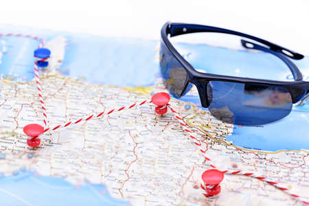 Abstract idea of summer vacation. Marked points on mar.の写真素材