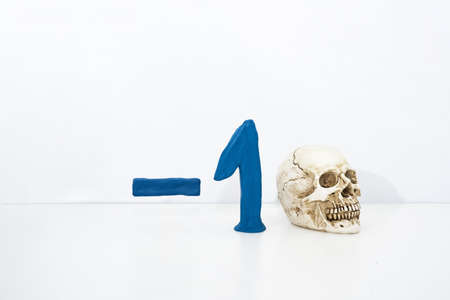 Abstract composition with human small white skull.の写真素材