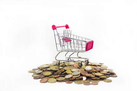 Abstract shopping composition with euro coins. Macro photoの写真素材