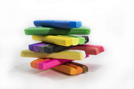 Color pieces of plasticine isolated on white backgroundの写真素材