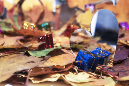 Love abstraction. Autumn leaves with some decorative elements.の写真素材