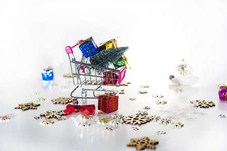 Abstract Christmas composition. Christmas decorations on white table.の写真素材