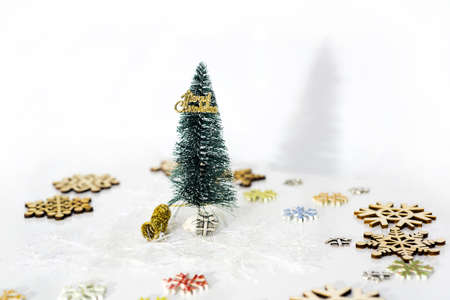 Abstract Christmas composition. Christmas decorations on white table.の写真素材