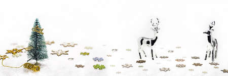 Abstract Christmas composition. Winter abstraction. Christmas decorations on white table withの写真素材