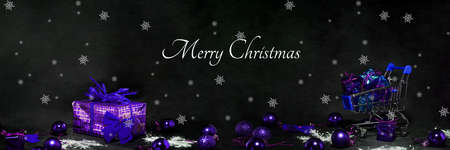 Black Friday abstract photo. Happy Merry Christmas. Shopping cart with decorative presents.の写真素材