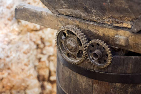 Old iron chain in retro machine. Abstract photo of industry.の写真素材