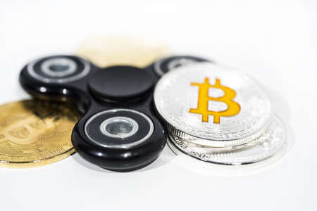 Abstract photo of cryptocyrrency. Some cryptocurrency coins. Isolated on white background.の写真素材
