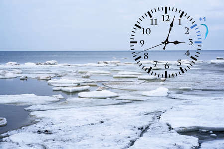 Daylight Saving Time. DST. Wall Clock going to winter time. Turn time forward. Abstract photo of...