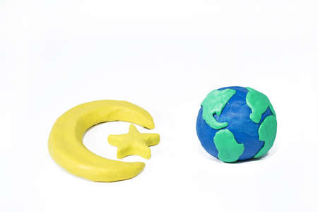Symbols of Islam. Objects made from Play Clay. Abstract isolated photo.