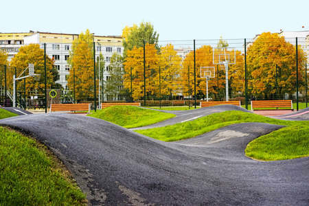 Bicycle track road. Located in city playground.の写真素材