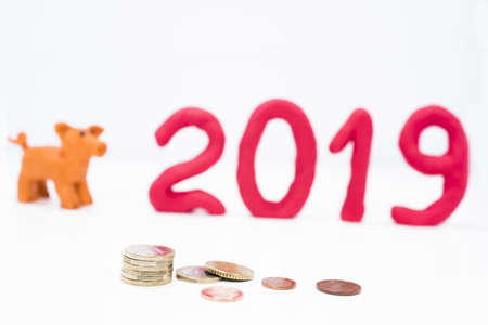 Symbol of Year 2019. Pig made from Play Clay.の写真素材