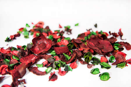 Dry rose petals and leaves. Abstract composition of love.の写真素材