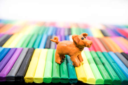 Play clay Animals. Pig on colored background.の写真素材