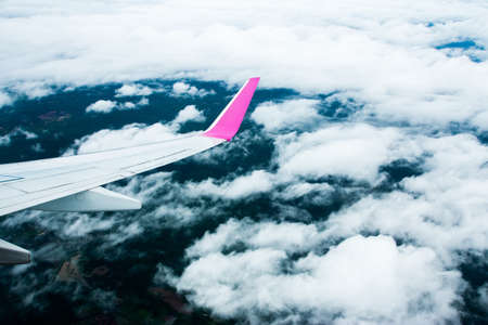 View from airplane window to see sky on evening time.の写真素材