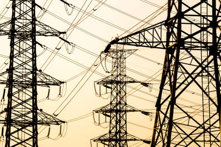 silhouette of high voltage electrical pole structure