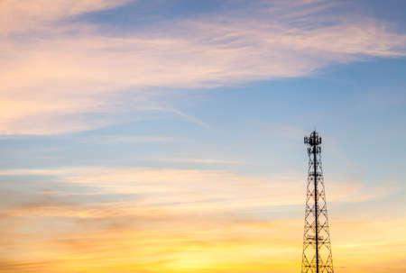 silhouette of high voltage electrical pole structureの写真素材