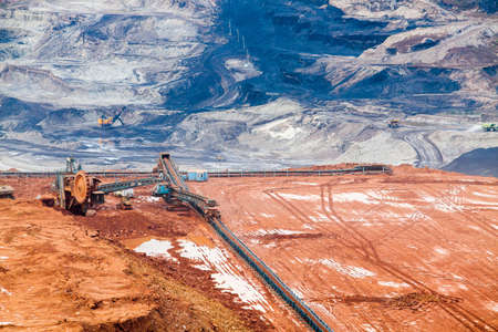 Part of a pit with big mining truck working