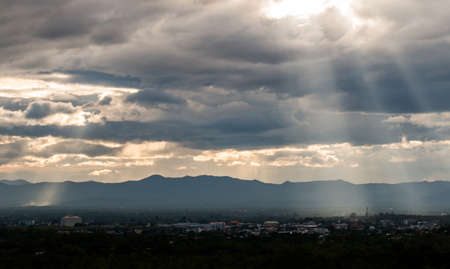 colorful dramatic sky with cloud at sunsetの写真素材