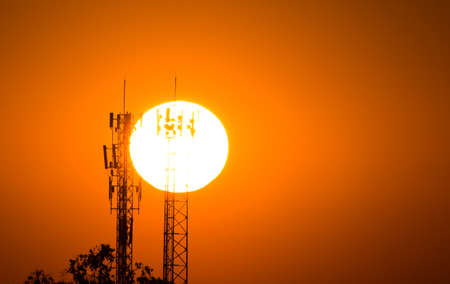 silhouette of high voltage electrical pole structureの写真素材