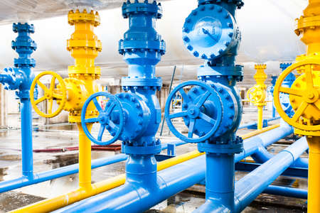 Valves at gas plantの写真素材