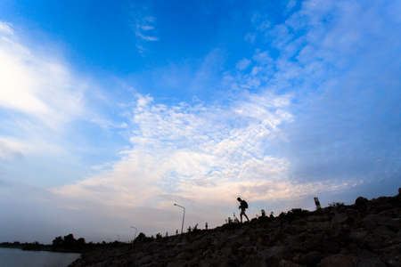 colorful dramatic sky with cloud at sunsetの写真素材